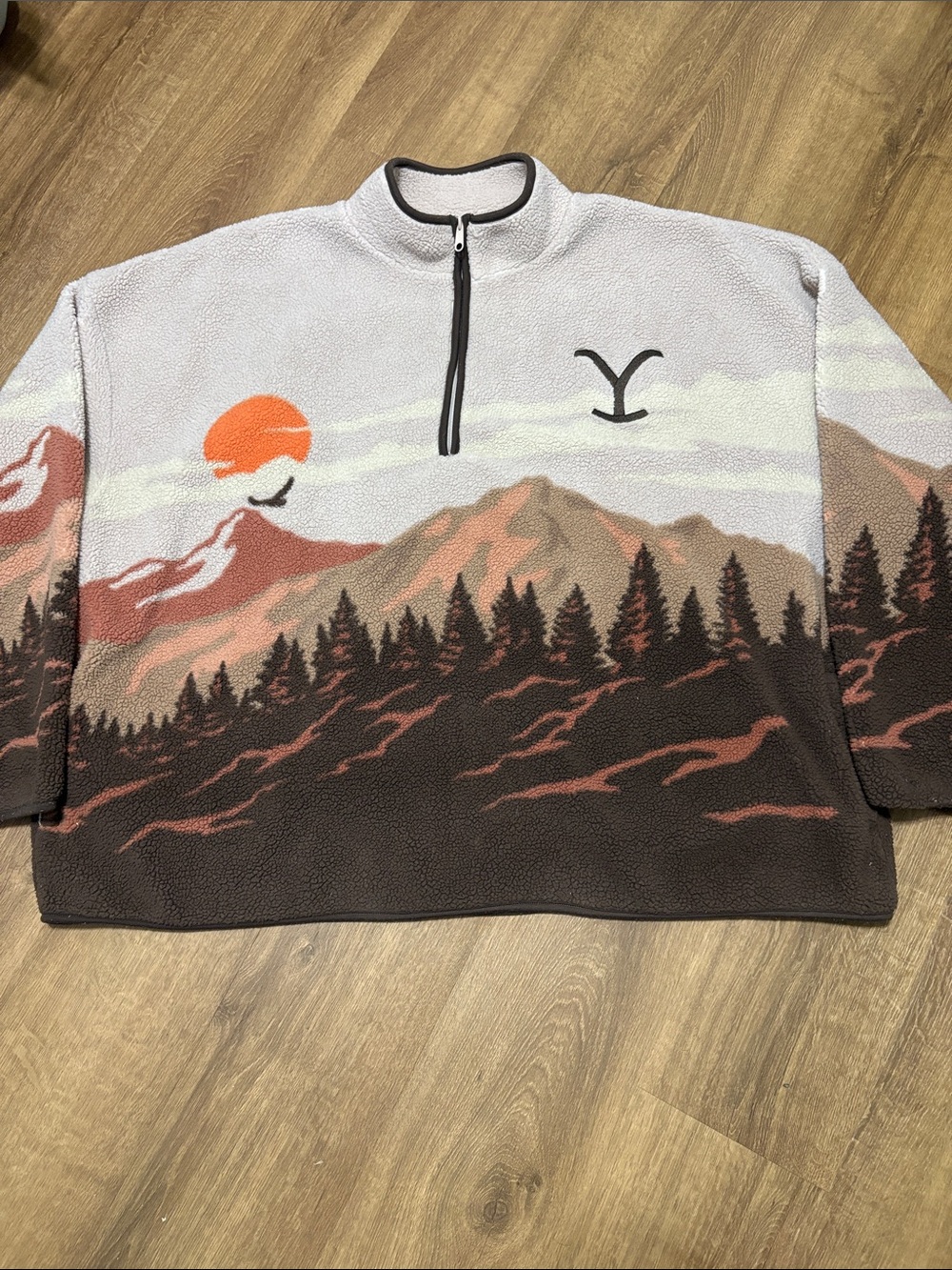 Yellowstone Men's Quarter Zip Mountain Scene Faux Shearling Size 3XL